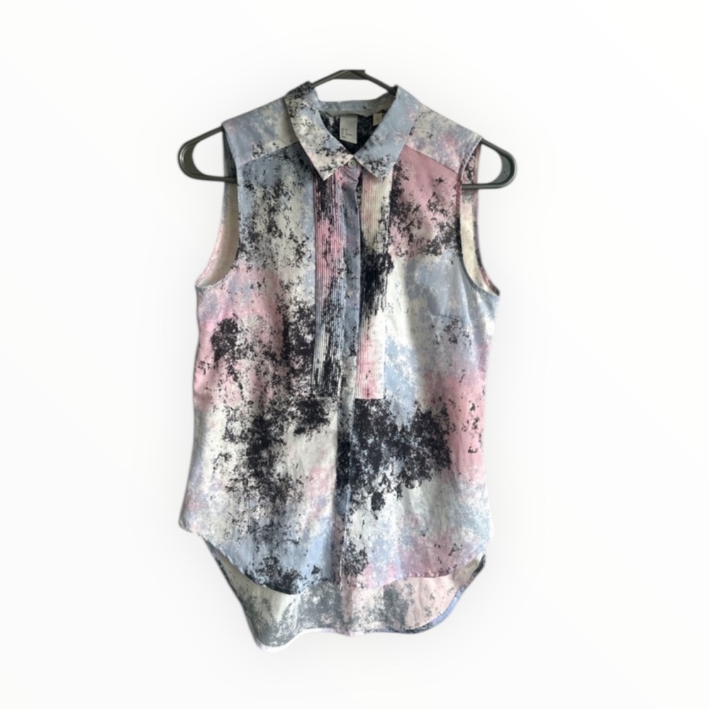 H&M Women’s Sleeveless Abstract Print Button Front Shirt Sz 4